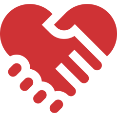 Two hands forming a heart shape symbol in red.