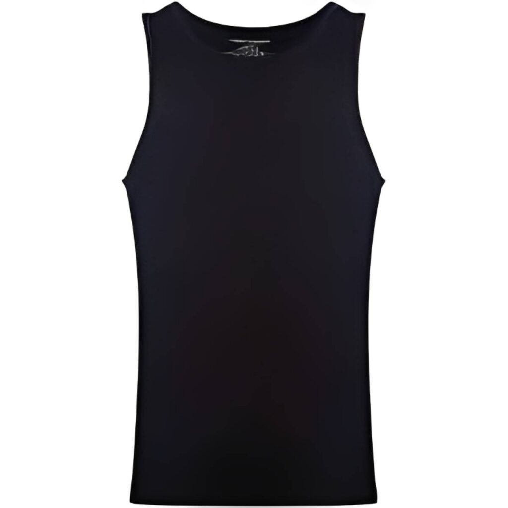 Black sleeveless tank top with a simple design.